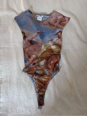Zara Renaissance Print Mesh One-Piece Bodysuit - Size S